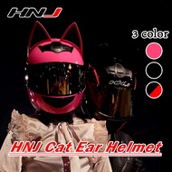 HNJ Full Face Motorcycle Helmet Motor Single Mask Women with Cat Ear Removable Helmet