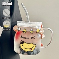 High-value Glass Cup Office Worker Water Cup Office Coffee Juice Cup Straw Cup Household Portable Dr