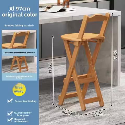 Durable Foldable Bar Chair Tall Round Stool Dining Table and Chair Dining Room Backrest Chair Portab