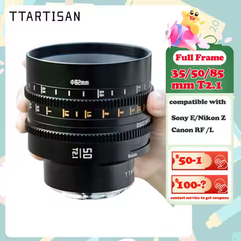 TTArtisan 35mm 50mm 85mm T2.1 Full Frame Manual Focus Cine Lens Dual Bokeh Prime Lens compatible wit