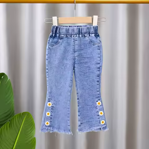 Fall Kids Clothes Baby Girls Denim Jeans Toddler Kids Pants Jeans Elastic Waist Denim Pants Size 9 P