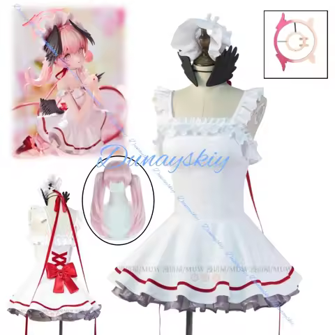 Game Blue Archive Shimoe Koharu Cosplay Costume Wig Halo Women White Dress Cute Pyjamas Party Suit H