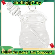 【】Transparent glass honey jar with lid Honey Jar with Dipper, Clear, 9 Ounces