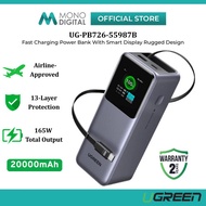 UGREEN PB726-55987B 20000MAH 165W FAST CHARGING POWER BANK WITH RETRACTABLE USB-C CABLE MULTI-PORT O