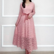 Dress Brukat Simple Lengan Panjang Gaun Sopan Dress Putih Kristen Naik Sidi Pakaian Fashion Dress Wa