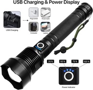 Xhp90 Senter LED Super Terang Strongest Xlamp XHP90 dengan 2x18650 + Adaptor USB Rechargeable