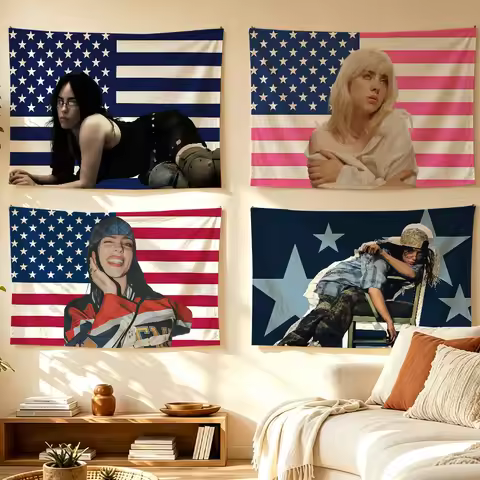 Popular Singer B-Billie E-Eilish-S flag Room Decoration Wall Tapestry Hanging Aesthetic Bedrooms Adv