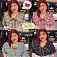 87 R .Plus Size Women's Shirt With Lotus Collar Berry Pattern Decorated With Brown Edges