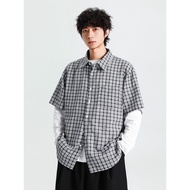 Afraid of Born Summer American Checked Shirt Men Women Commuter Cityboy Simple Loose Casual Short-Sl