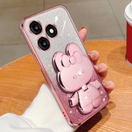 Phone Back Case For Infinix Itel A70 Luxury Gradient Glitter Makeup Mirror Rabbit Folding Stand Soft