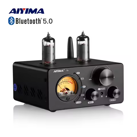 AIYIMA Audio T9 Bluetooth 5.0 Vacuum Tube Amplifier USB DAC Stereo Receiver COAX/OPT HiFi Home Audio