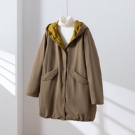 雙面穿披肩領羽絨大衣 兩穿保暖外套 深米色 + 薑黃色 251108-2
