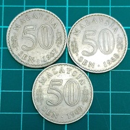 (B1)duit syiling 50 sen terbelah complete set 3 keping tahun keluaran 1967 1968 1969