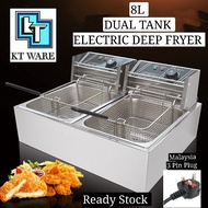 KT WARE 2 x 8L  Electric Stainless Steel Deep Fryer Commercial Portable Double Tank dapur goreng ele