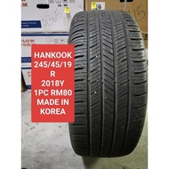 USED TAYAR 245/45/19 INCH RM80 1PC 2018Y HANKOOK 245/45R19 MODEL