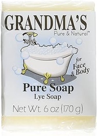 Grandma's Pure Lye Soap Bar - 6.0 oz Unscented Face & Body Wash Cleans with No Detergens, Dyes & Fra
