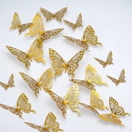 12PCS House Decoration Hollow 3D Butterfly Stickers Removable 3D Home Decor Gold Silver Wall Sticker