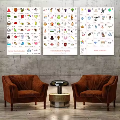 Serbian (Cyrillic) Alphabet, Christian Bible Alphabet, Persian Alphabet, Persian, Wall Art and Engli