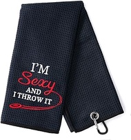 DYJYBMY I'm Sexy and I Throw It Disc Golf Towel,Embroidered Golf Towels for Golf Bags with Clip,Golf Gifts for Men Women,Birthday Gifts for Golf Fan,Retirement Gifts