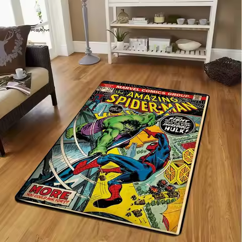 MINISO Vintage Comics Superhero Marvel Spiderman Carpet for Living Room Decor Bedroom Nonslip Mats S