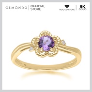 Gemondo แหวนทองคำ 9K ประดับอเมทิสต์ (Amethyst) และเพชร (Diamond) ดีไซน์ดอกไม้