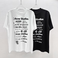 Acne Studios T shirt Coat Black White Printing Oversized O-Neck Cotton Short Sleeves Recreational Me