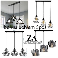 3-in-1 Long 3-Prong Hanging Lamp Disc + 3 Bulbs