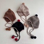2024 Korean Style ins Children's Hat Autumn Winter Boys Girls Concave Shape Fur Ball Tether Ear Prot