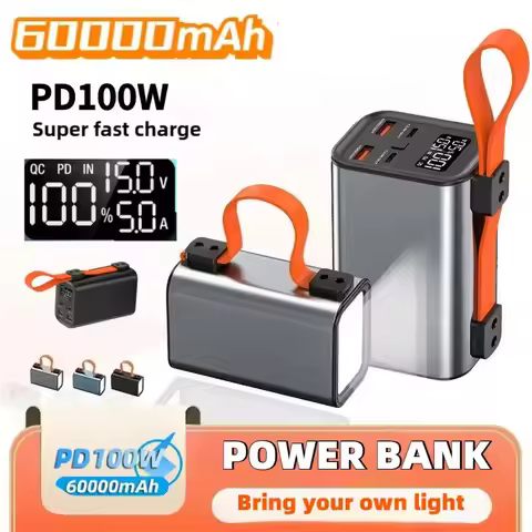 PD 100W Portable Power Bank 60000mAh Large Capacity Fast Charging External Spare Battery Powerbank