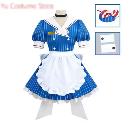 Miku Cosplay Costumes Anime Mesmerizer Uniform Women Striped Maid Dress Hat Apron Suit Halloween Chr