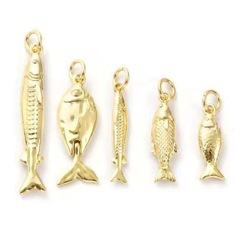 2 Pcs Brass Ocean Jewelry 3D Fish Animal Pendants 18K Real Gold Plated Charms For DIY Necklace Handm