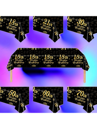 1入黑金色紙質桌布，擁有18、21、30、50、60、70歲生日主題，適用於派對、聚會裝飾