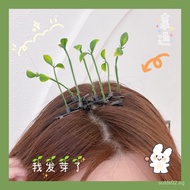 Sg Seller Quirky Green Grass Hair Clip Bean Sprout Head Grass Bean Sprout Small Hairpin Top Clip Hai