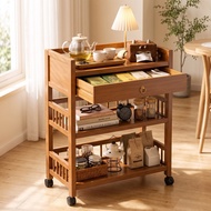 Bamboo Kitchen Trolley Cart with Drawer Rolling Storage Organizer Movable Tea Coffee Station Rack