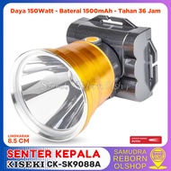 KOMPLIT Senter Kepala KISEKI ORIGINAL LED Cas Super Terang HeadLamp Daya 150 Watt Baterai 15.000mAh 