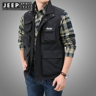 JEEP SPIRIT 1941 ESTD Spring/Summer Mens Mock Collar Multifunctional Large Pocket Tank Top Sleeveles