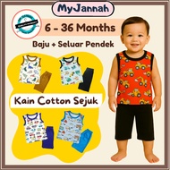 (7-36M) Baju Budak Lelaki Baby Boy Singlet Playset SDM Clothing Cotton Sleeveless T-Shirt + Seluar P