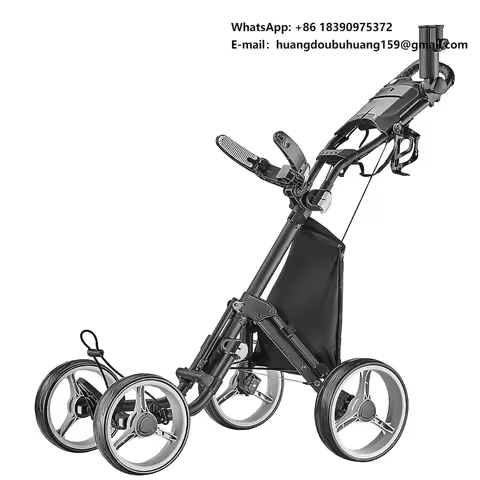 Factory Price Golf Cart 4 Wheels Golf Trolley Cart Folding Golf Push Trolley With Umbrella Holder