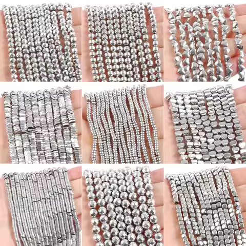 Wholesale AAA Rhodium Hematite Beads Charms Heart Star Tube Faceted Round Irregular Geometric Shape 