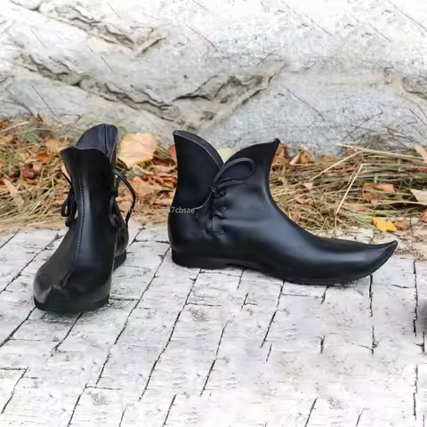 European Vintage Medieval Pointy Boots PU Leather Bandage Ankle Boot Renaissance Cosplay Knight Hunt
