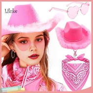 LK Glitter Cowboy Hat Women Accessory 3pcs Pink Cowgirl Hat Set with Bandana Glasses Western Style W