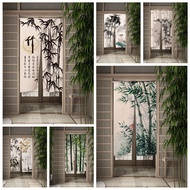 Chinese Traditional Bamboo Door Curtain Ink Painting Kitchen Dining Room Partition Curtains Drape Entrance Hanging Half-Curtain