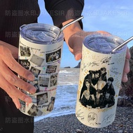 BTS Bangtan Boys thermos cup with straw casual cup coffee cup portable stainless steel Gelas minum T