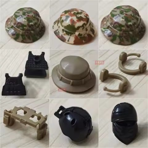 10PCS WW2 Military Building Blocks Vest German US Helmet Hat Flamethrower Weapon Accessories Belt He