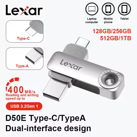 Original Lexar Solid State Dual Pen Drive D50E USB 3.2 Type-C Flash Drive 128GB 256GB 512GB D50E Max