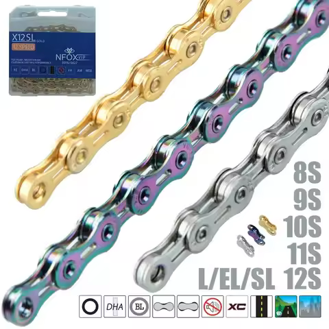 Nfox MTB Road Bike Chain 116/126 Links 8S 9S 10S 11S 12S Chain el half hollow sl ultralight links MT