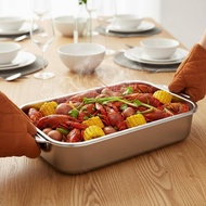 happylivingl Stainless Steel Baking Pan Set 2PCS 16x9 Inch With Lid Deep Tray Dish For Pasta Fish Ba