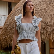 Ruffle Crop Top ( White&Blue Stripe ) Freesize | FIDUCIA BANGKOK