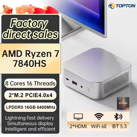 Topton Portable Gaming Mini PC AMD Ryzen 7 7840HS 5 6600U 16GB LPDDR5 6400MHz USB4 2xNVMe Office NUC