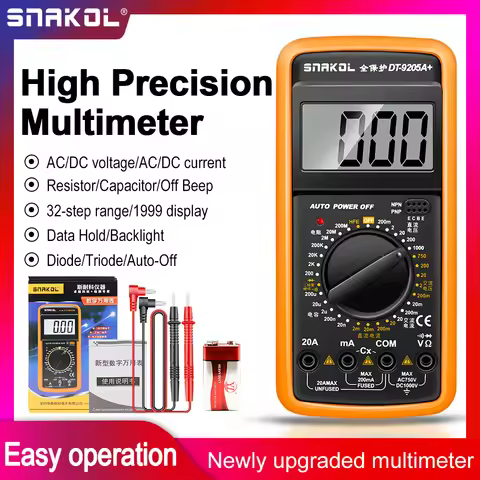 SNAKOL DT-9205A+ High Precision Digital Multimeter 1999 Count Auto Power Off/Backlight/Zero Firewire